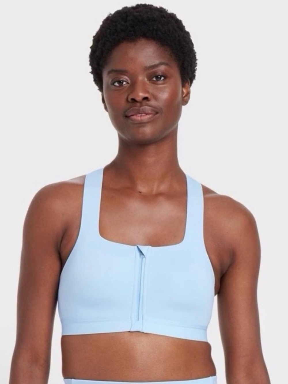 all in motion Light Blue Front-Zip Racerback Sports Bra Size 36DD | NWT